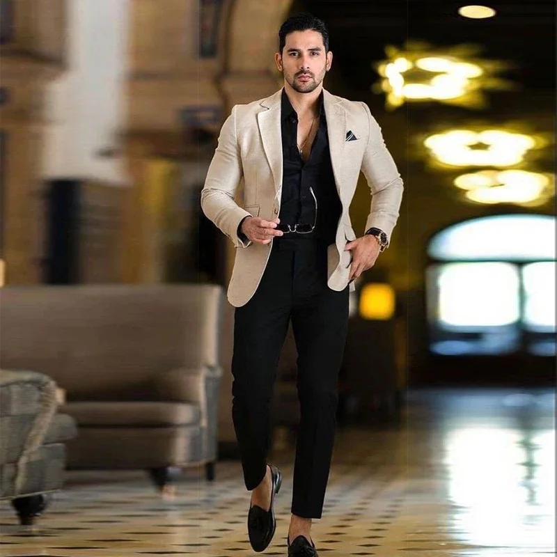 2024 Men Suits For Wedding Mens Suits Beige Casual Suit Men Groom Tuxedos Blazer Notched Lapel Costume Slim Fit Terno Masculino