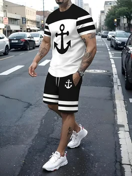 The 2025 summer new men's casual, versatile and fashionable printed short-sleeved set is comfortable, breathable and lightweight