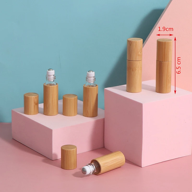 5Ml Essential Oil Roll-On Bottle Natural Bamboo Refillable Empty Essential Oil Perfume Fragrance Scent Steel Roller Ball Bottle