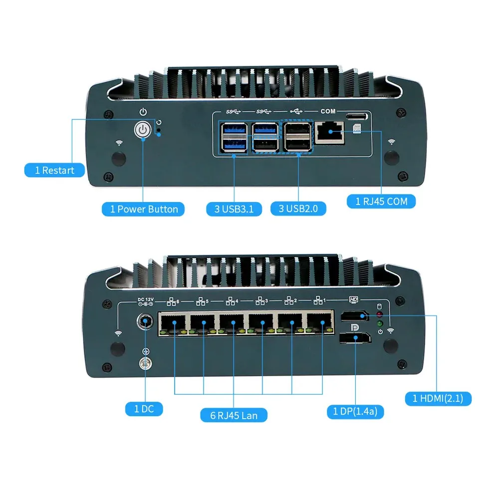 Микро брандмауэр, Intel Core i5 1245U i7 1265U, фрезерный роутер 6x2,5 GbE I225-V B3, мини-ПК DDR4 RAM HDMI2.1 DP1.4A OPNsense