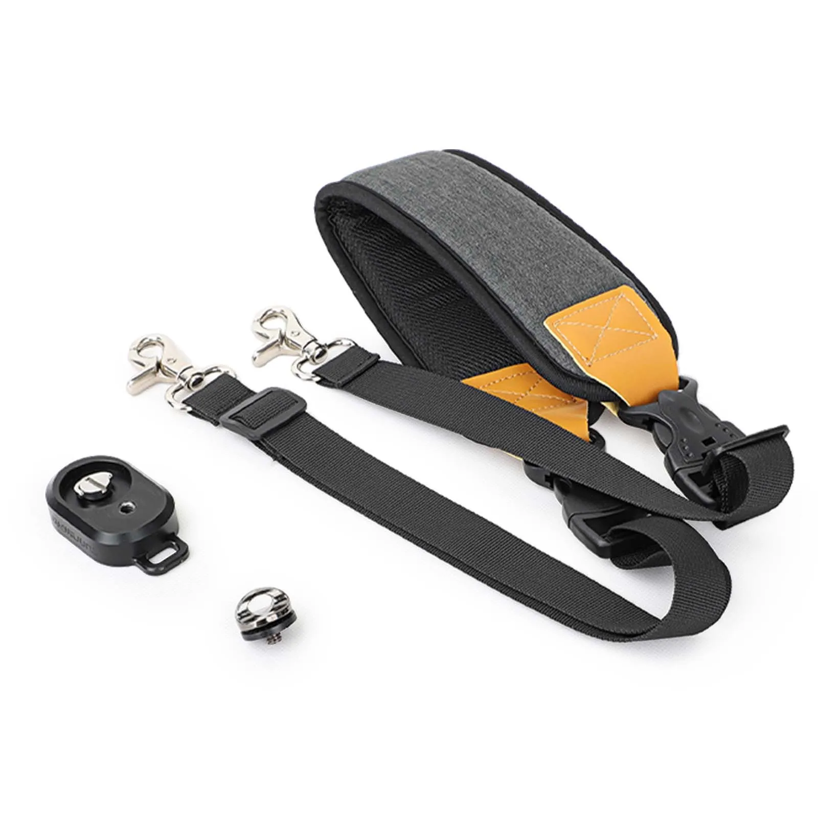 Utilisateur portant la lanière d'épaule décompression DJI RS 3/RS 4/RS4 Pro avec base alu