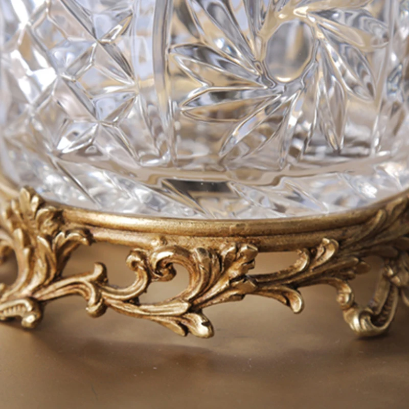 Brass Candy Jar French Crystal Transparent Glass Storage Box Hand-carved Exquisite Sugar Jar Livingroom Home Decor Ornaments 5