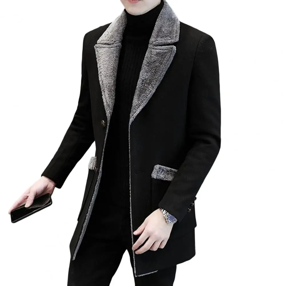 Warmth Coat Stylish Men Business Jacket Washable Warm Overcoat Plush Collar Turn-down Collar Buttons Windbreaker Keep Warm