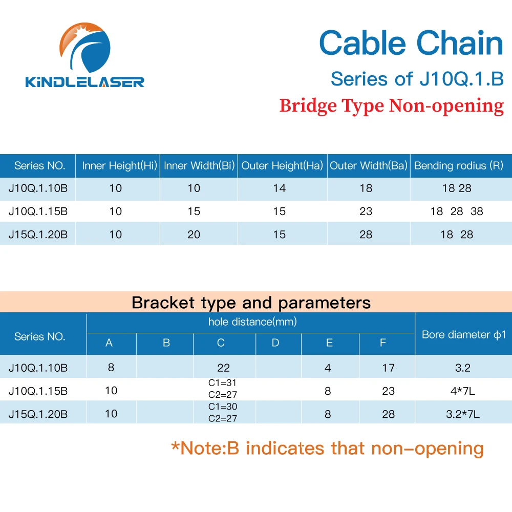 KINDLELASER Cable Chain 10*10 10*15 10*20 mm 1M Non Snap-Open Plastic Towline Transmission Drag Chain Machine