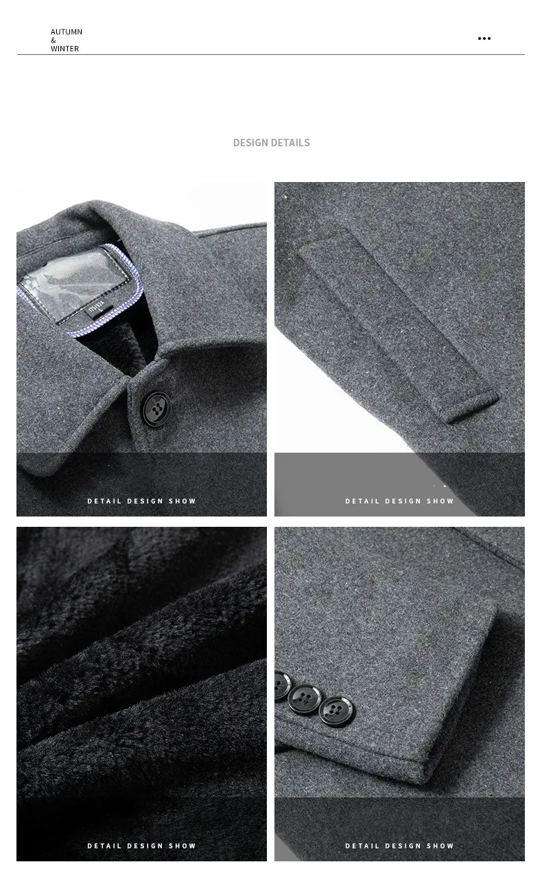 Jackets Business Casual Fleece Liner Woolen Autumn Winter Men Wool Jacket Slim Fit Thick Warm Trench Jackets Mens Brand Outwears 6