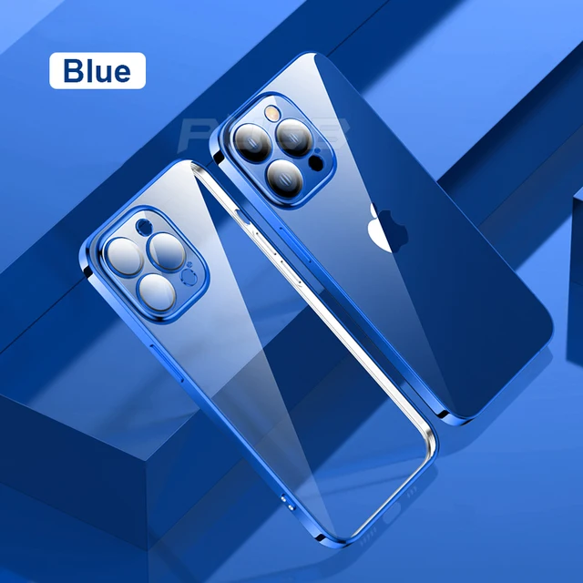 Luxury With Camera Lens Protector Transparent Plating Case For iPhone 13 12 11 Pro MAX Mini Soft Silicone Clear Shockproof Cover Blue