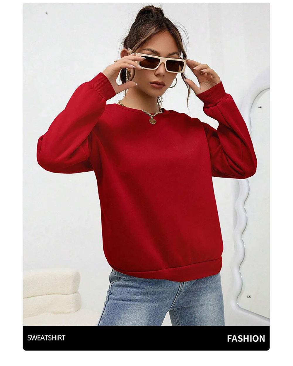 Simple autumn women's hoodie, casual fleece long sleeved warm full set women's pullover