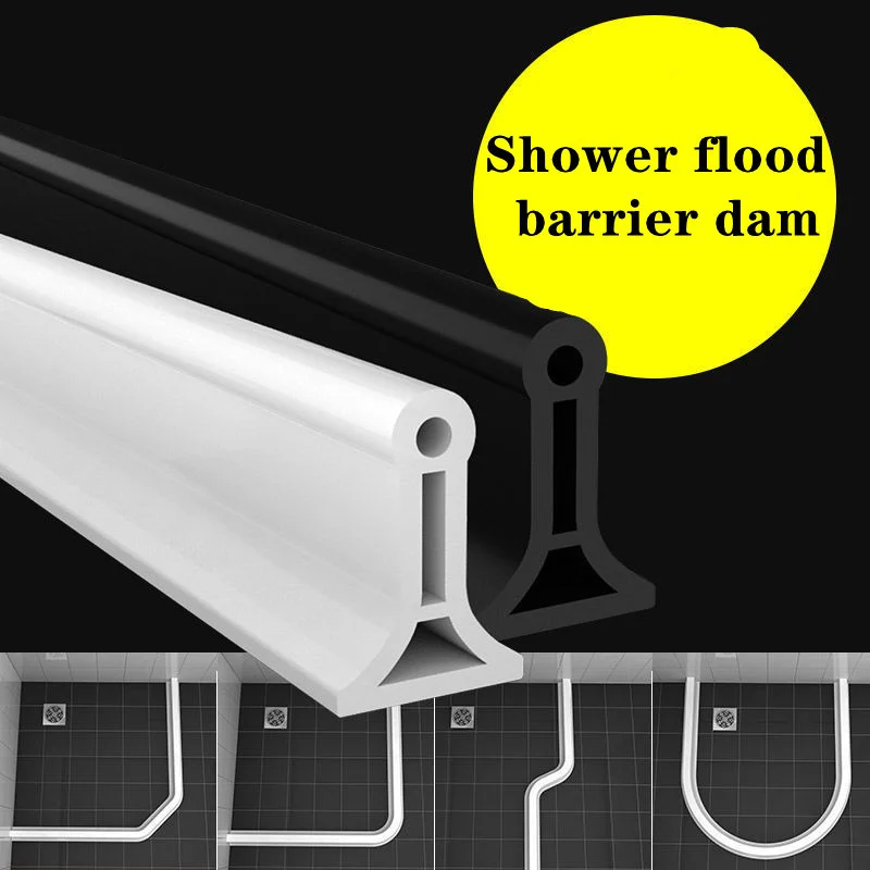 Silicone Bathroom Water Retaining Strip waterproof toilet Washing Machine Dry Wet Separation blocker Shower Dam flood barrier