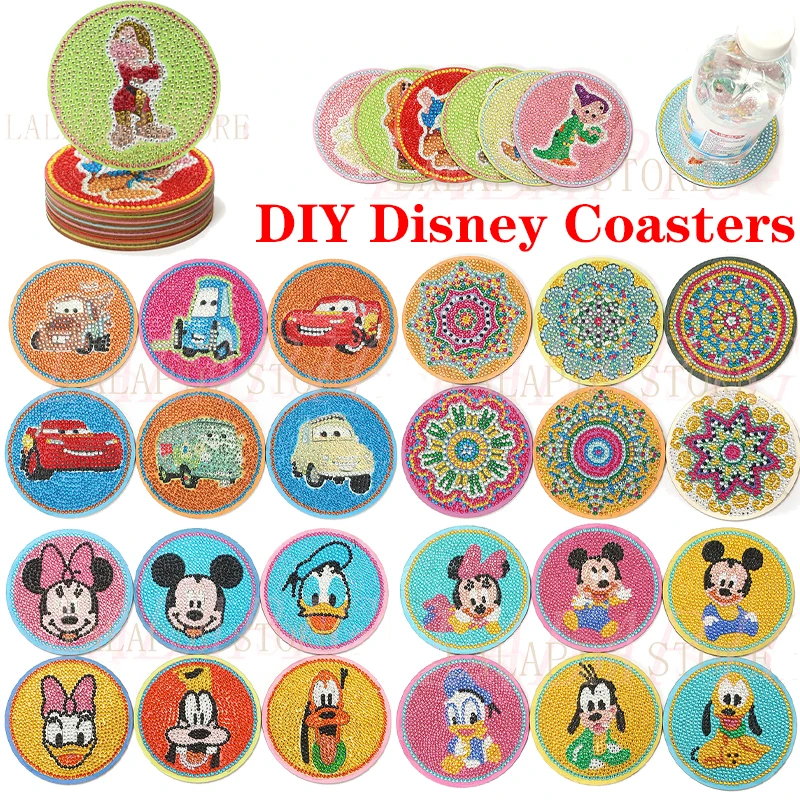 Disney Diamond Painting Coasters Wooden Kitchen Decorations Disney