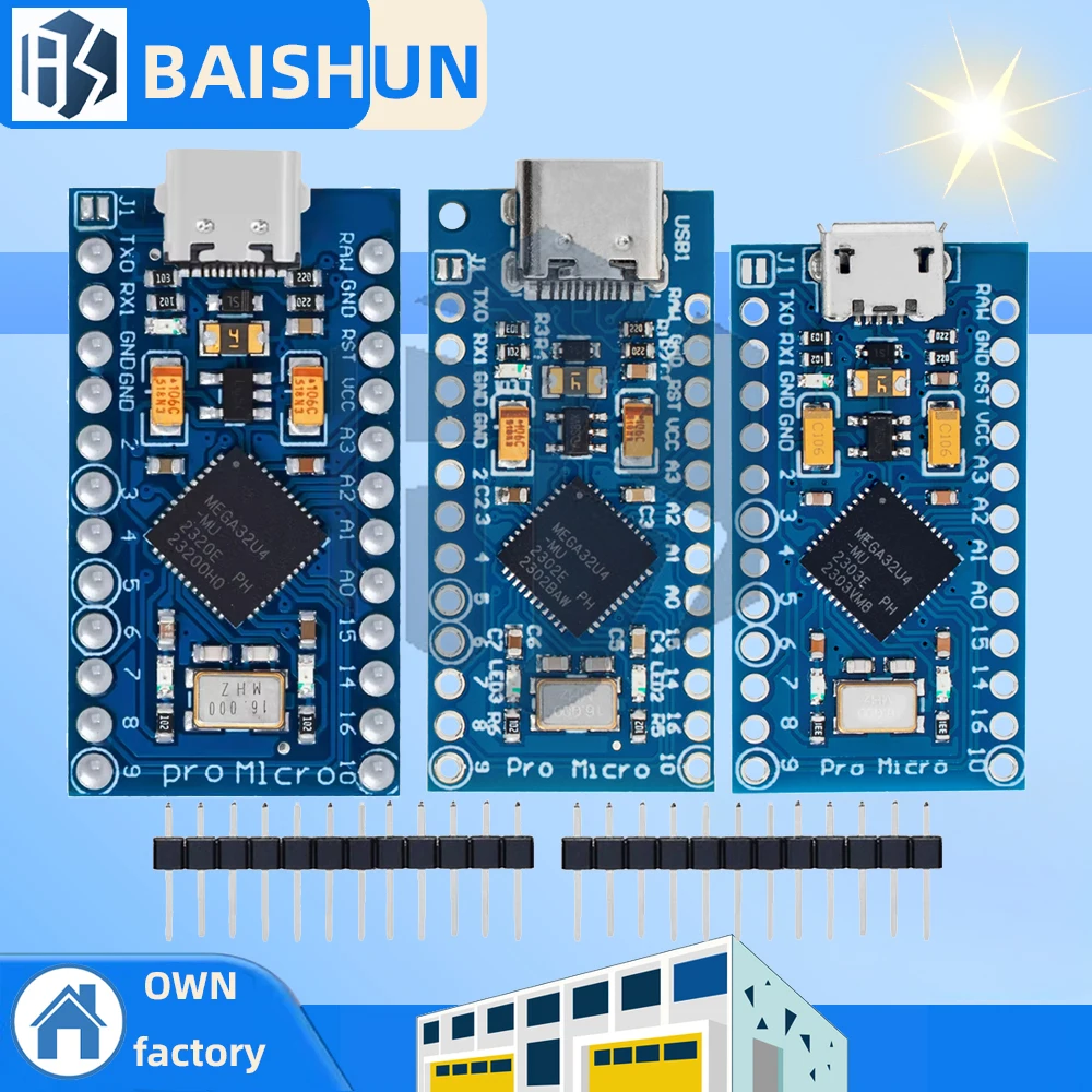 Pro Micro ATmega32U4 5V 16MHz remplacer ATmega328 pour Arduino TYPE-C avec en-tête de broches à 2 rangées pour Interface Mini Usb Leonardo Pro