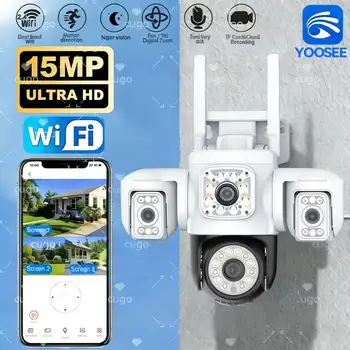 15MP PTZ WiFi Camera Four Len Three Screen 360° 16X Zoom Camera Outdoor Wireless Surveillance Auto Tracking CCTV Cameras Yoosee 1