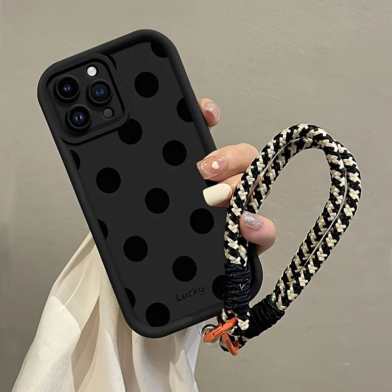 Black Polka Dot Soft Hang Strap Silicone Phone Case Cover