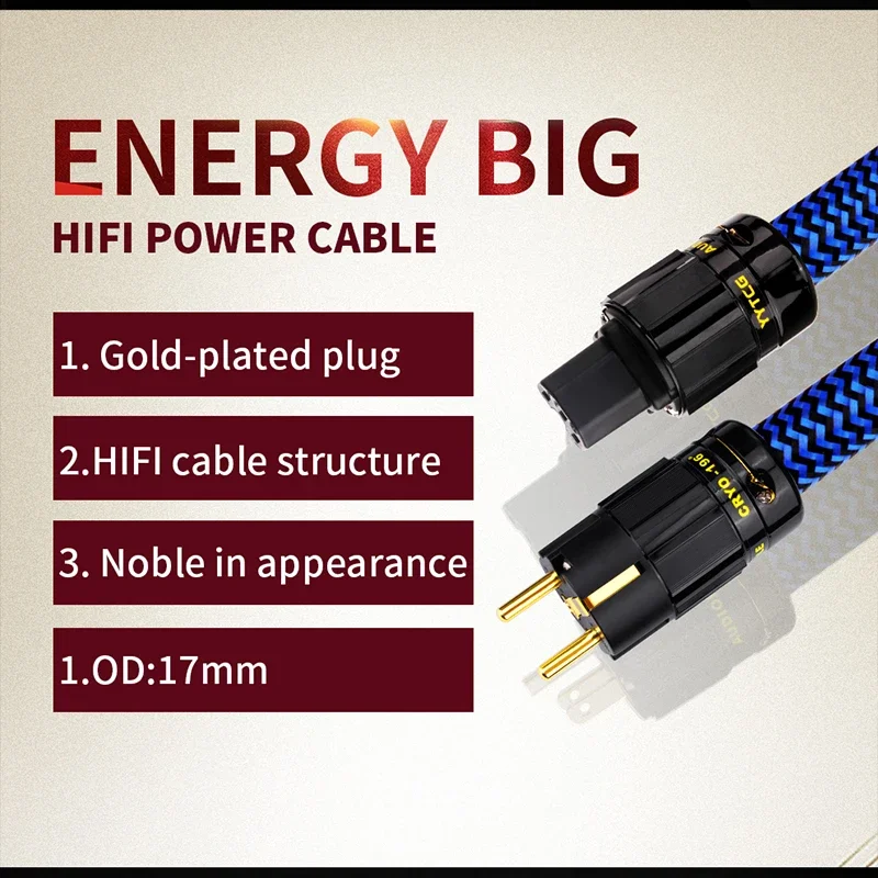 7N OCC HiFi Audio EU/US Power Cord Double Shielded With Gold-plated Plug AC Power Kabel for Speaker Amplifier Filtre