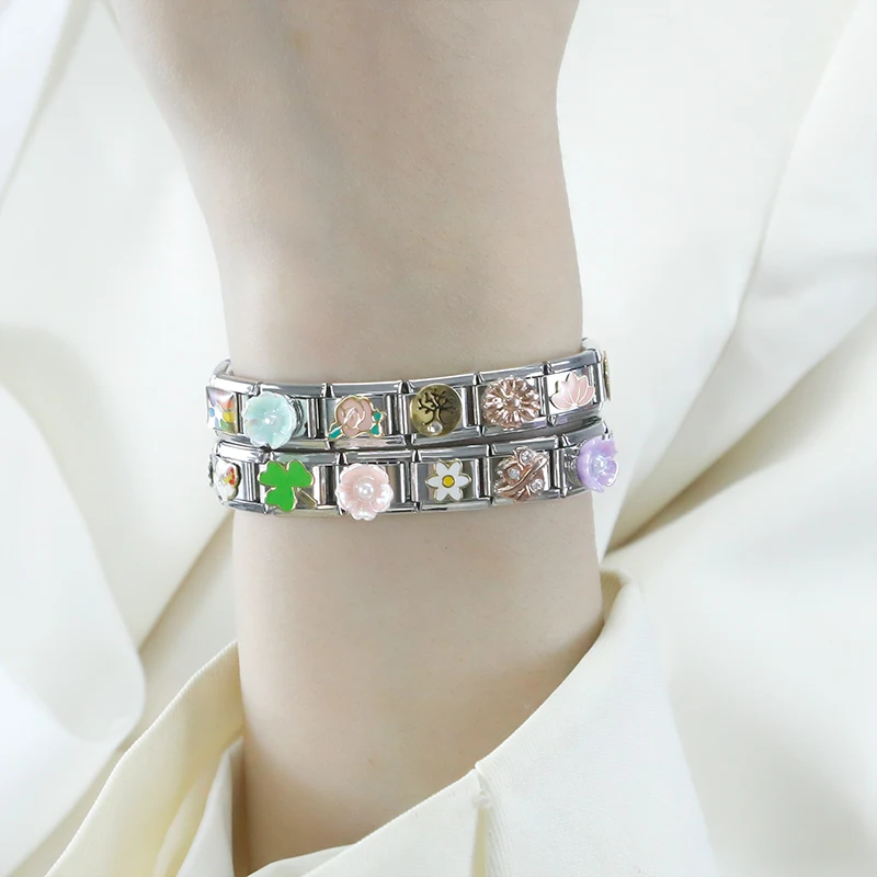 Charm bracelet Hapiship Rose Flower Charm Links for 9mm Stainless Steel Bracelet DIY Making Jewelry Women Girls