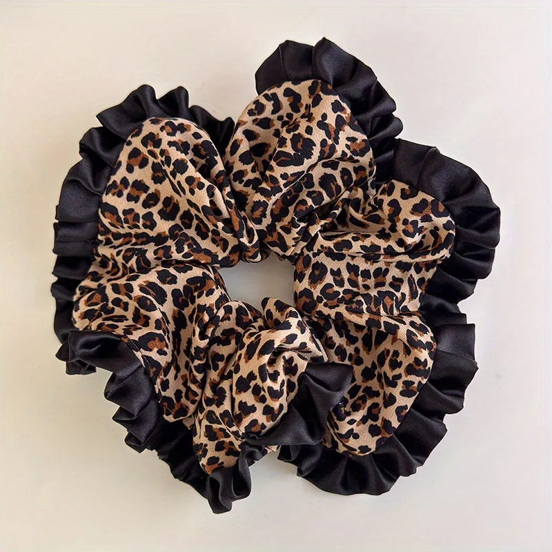 Mode Retro Satin Stoff Leopard Print Spitze Darm Haar Ring ins Erweiterte Krawatte Haar Temperament Stirnband Haar Zubehör – Detail 7