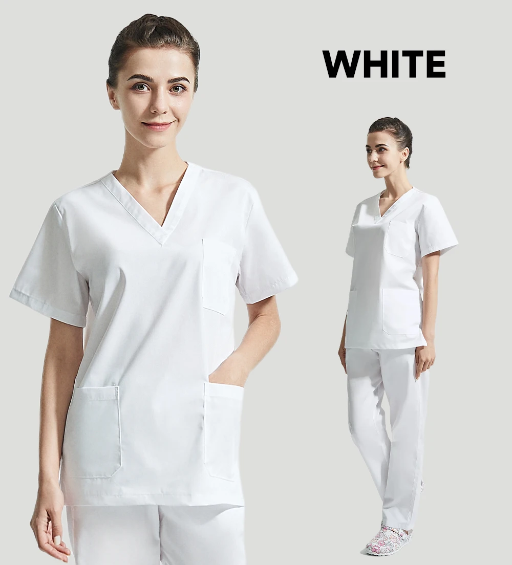High Quality V-neck Scrub Tops Beauty Salon Nursing Elastic Waist Pants Unisex Breathable Surgery Uniform Medical Accessories