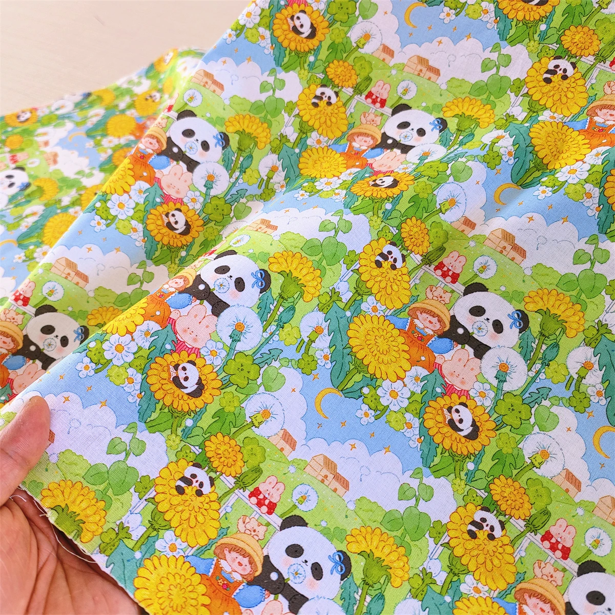 Cartoon Cute Panda Playground Illustration Cotton Fabric for DIY Patchwork & Quilting - 20 Pieces