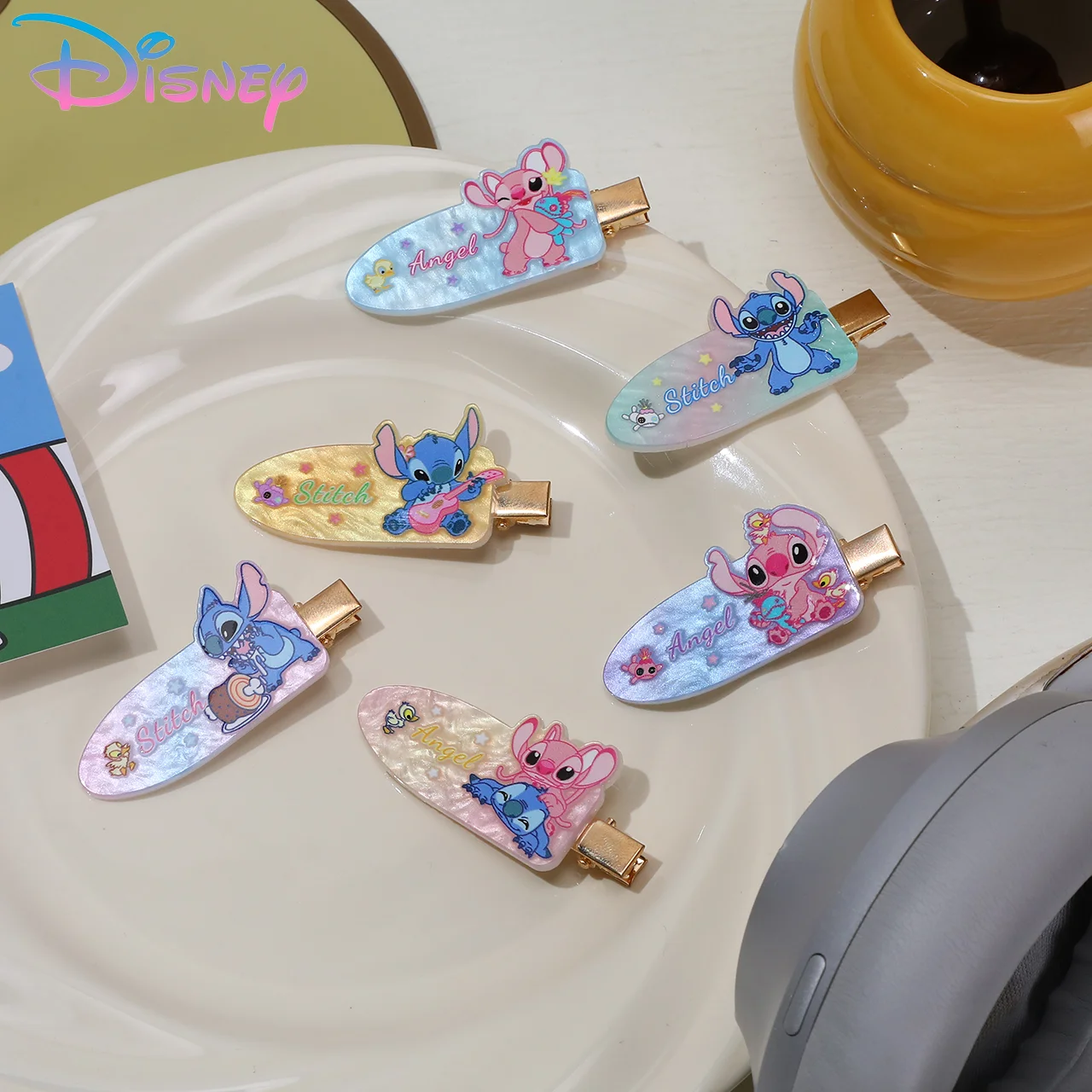 

Disney Stitch sewn seamless hair clip, cute and sweet girl heart cartoon bangs with headband clip, student duckbill clip gift