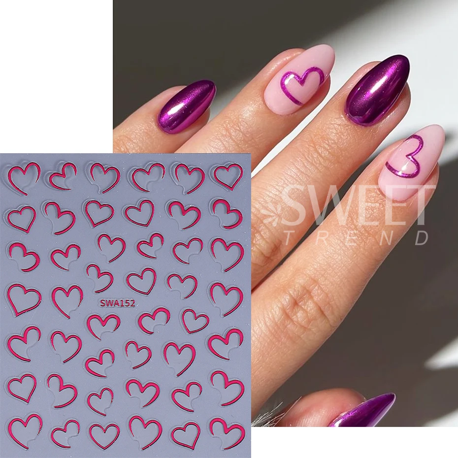 3/4pcs Valentine's Day Nail Art Stickers 3D Bronzing Love Heart Lines Design Adhesive Nail Decals DIY Manicure Decoration Slider
