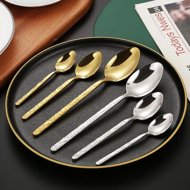 Hammered Golden Cutlery Set ,Stainless Steel Tableware Dinnerware Includes Forks Spoons Knives,Mirror Polished,Dishwasher Safe