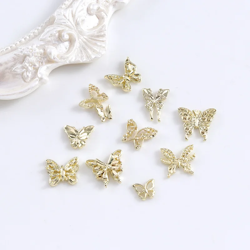 50 Stück 3D Nagel-Anhänger, Schmetterling & Stern-Motive, Gold & Silber – Für Nail Art, Handy-Deko & Mehr