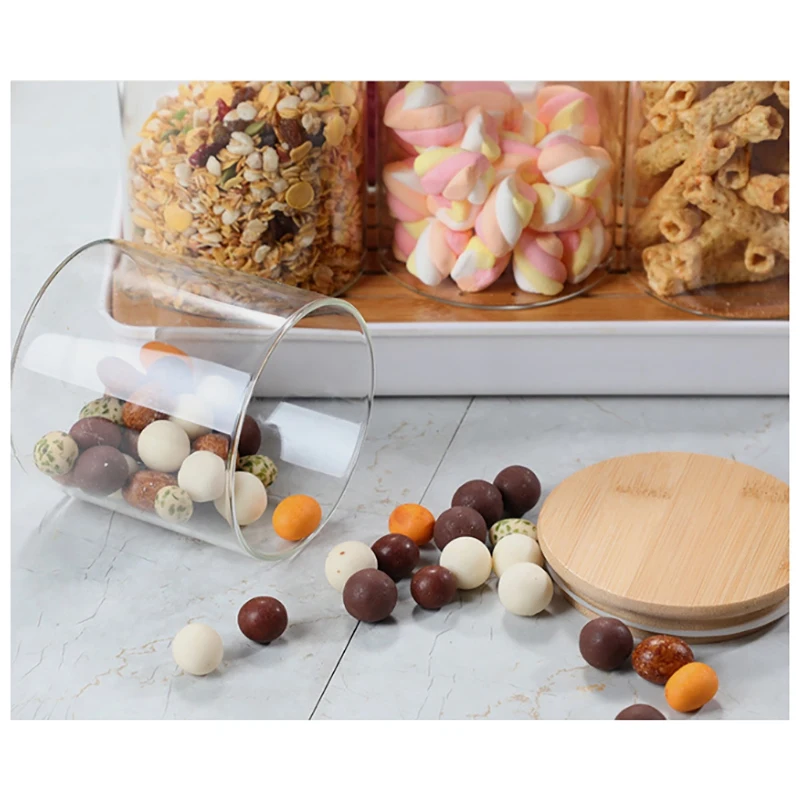 10Pcs Bamboo Wood Lid Glass Jar Airtight Canister Kitchen Storage Bottles Jars Food Container Tea Coffee Beans Candy Jar