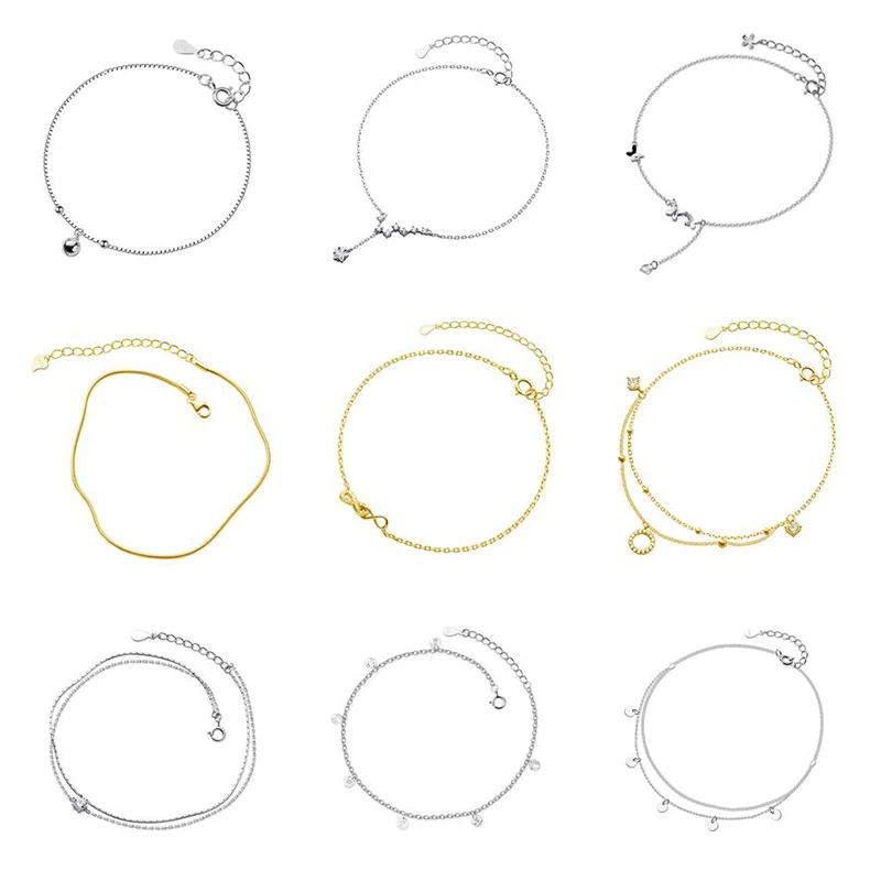 SOFTPIG Real 925 Sterling Silver Bead Zircon Star Round Chain Anklet For Fashion Women Party Fine Jewelry Classic Accessories