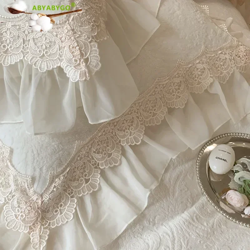 French Vintage Double Layer Lace Ruffles Carved Velvet Duvet Cover Set Winter Bedding Set Plush Quilt Cover Bed Sheet Pillowcase 3