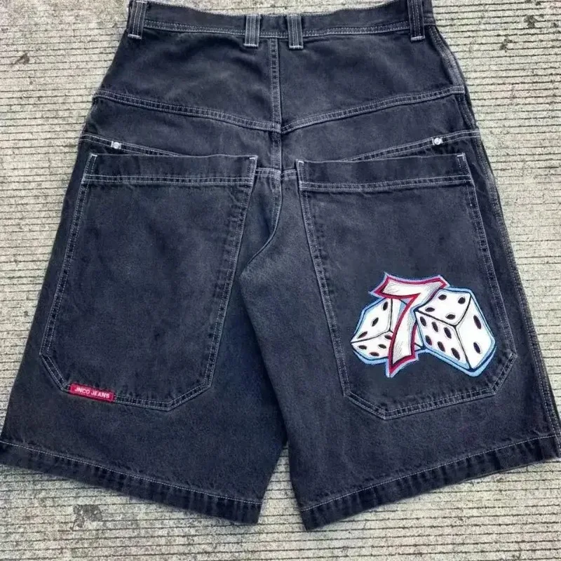 Jnco Baggy Denim Short Harajuku Y 2K Jeans Hiphop Vintage Patroon Zomer Nieuwe Mannen Gothic Heren Basketbal Short Streetwear