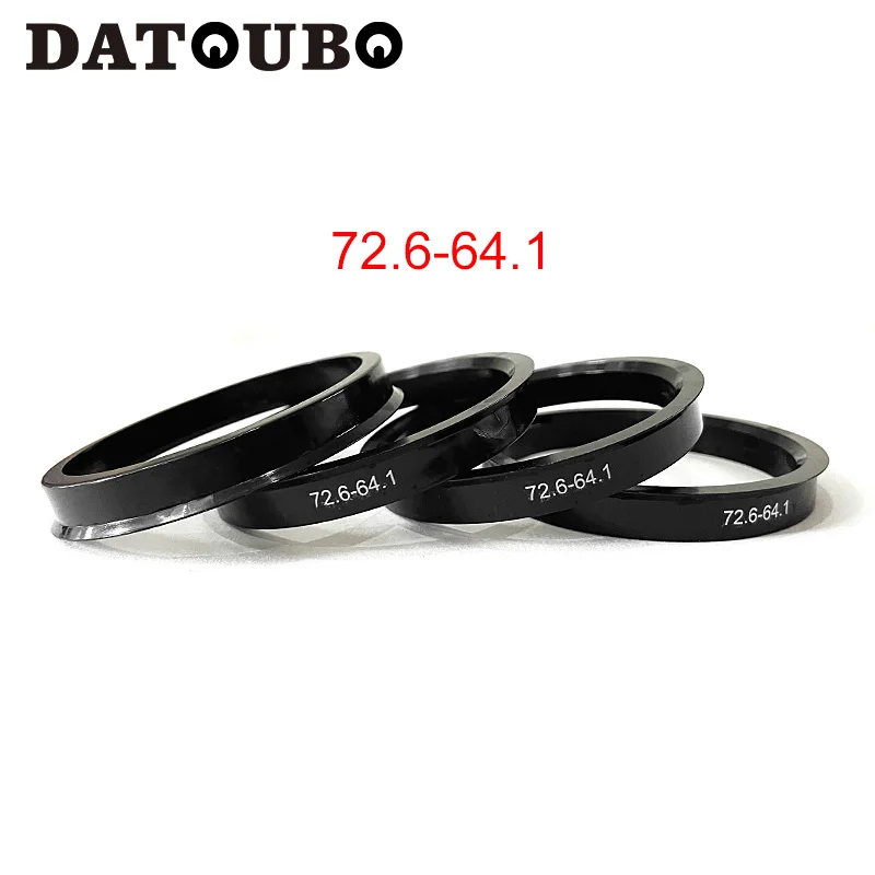 DATOUBO 4 pcs black plastic material car wheel hub centric rings, size 72.6-64.1 centric ring. 72.6 mm to 64.1mm.