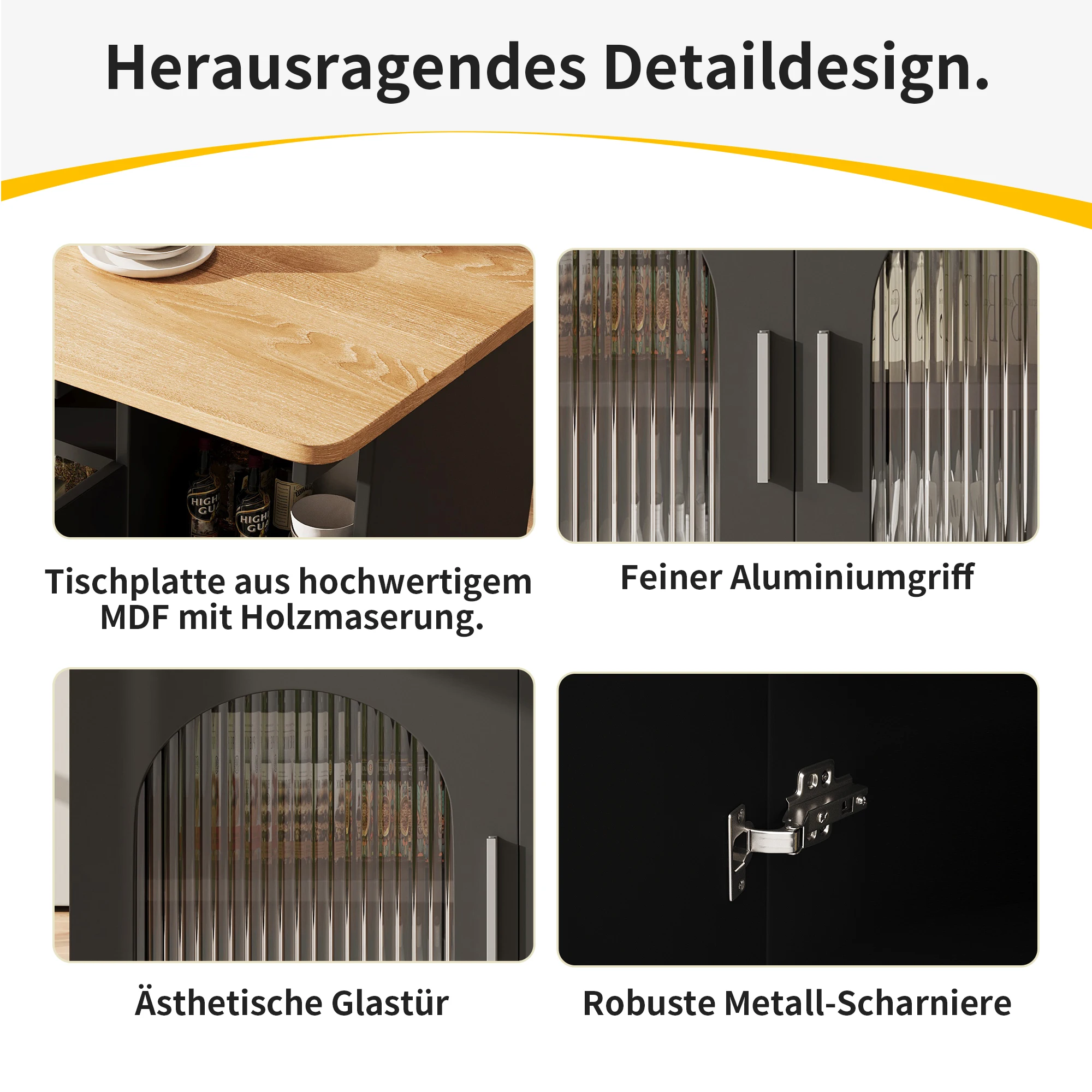 Moderner abnehmbarer Servierwagen für Kücheninsel, Esszimmerwagen mit Holzgitter, multifunktionaler Esstisch mit Stauraum – Detail 4