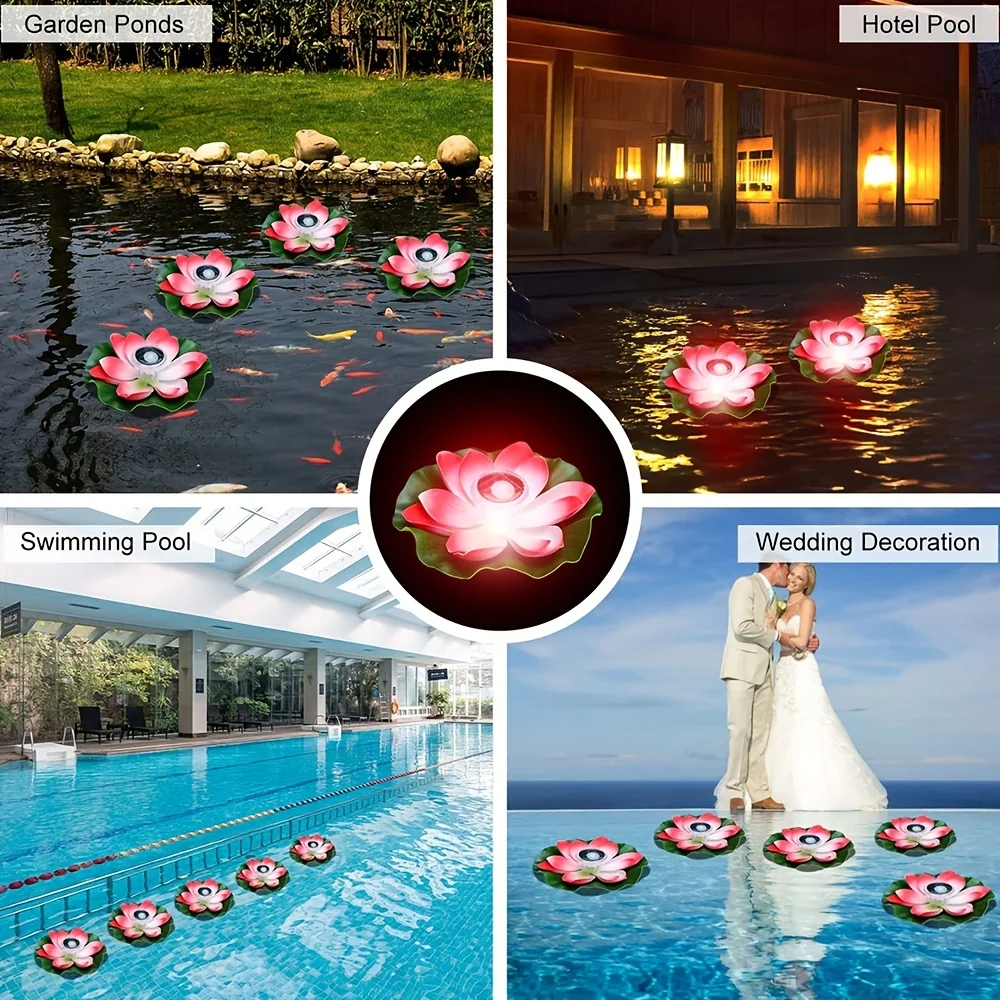 Solar Garden Light Solar Artifical Floating Lotus LED Light Solar Powered Night Pool Light Lotus Lamp Garden Pond Fountain Decor Outdoor Lighting