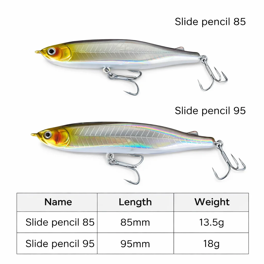 Sinking Pencil Glide Angelköder-Set mit 3D-Augen, Hartköder und Dreifachhaken, realistischer Swimbait für Barsch, Forelle, Zander und Raubfische – Detail 1