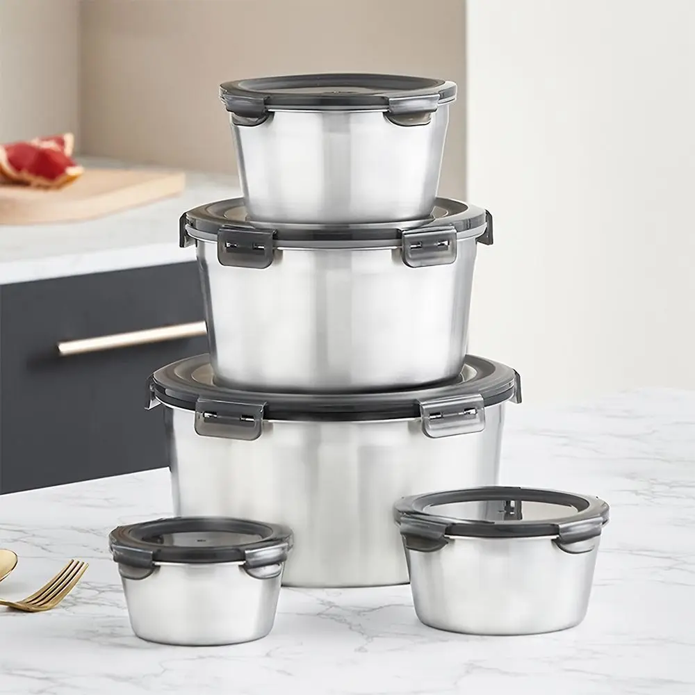 1Pcs with Lid Sealed Fresh Box Microwave Heating Lunch Box 316 Stainless Steel Refrigerator Frozen Crisper