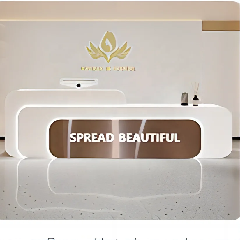 Modern Simple Company Reception Desk for Office Building Hotel Beauty Salon Milk Tea Shop Barber Shop Cashier Counter Made Wood