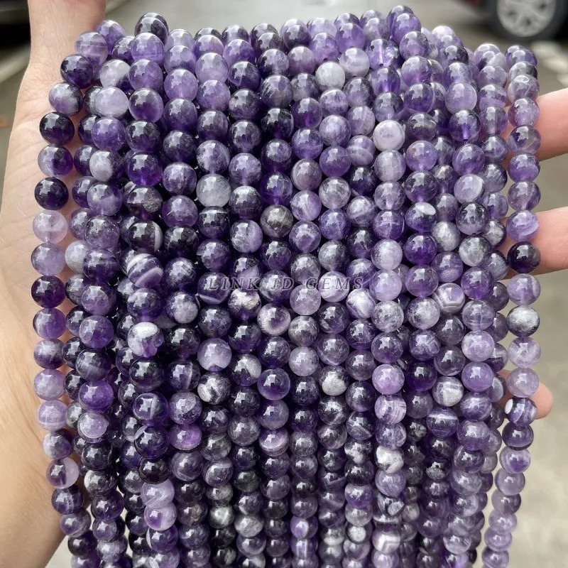 Cuenta de piedra Natural de cuarzo fantasma púrpura, espaciador redondo suelto, cristal de amatista para la fabricación de joyas, pulsera DIY, accesorio para collar