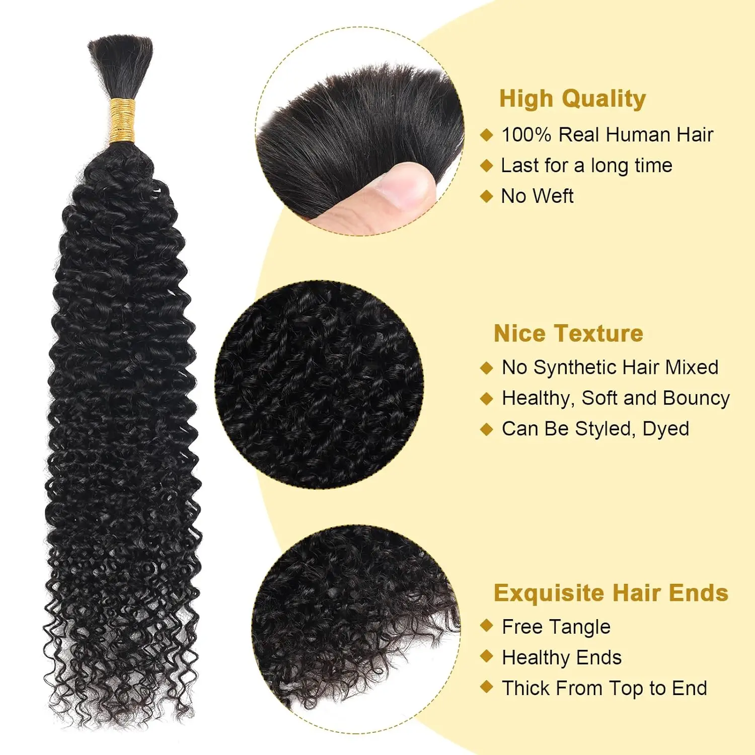 Human Braiding Hair Curly Bulk Human Hair for Braiding No Weft Bundles for Wet and Wavy