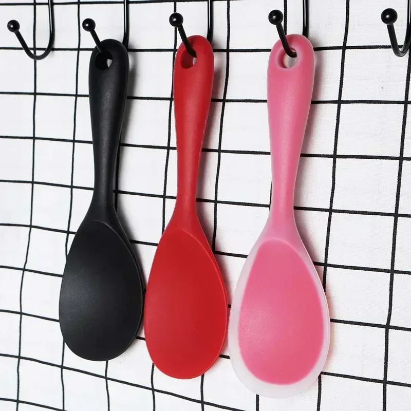 Silicone Serving Spoon Kitchen Ladle Non-stick Saucepan Electric Rice Cooker Cooking Scoop with Holes Household Rice Scoop