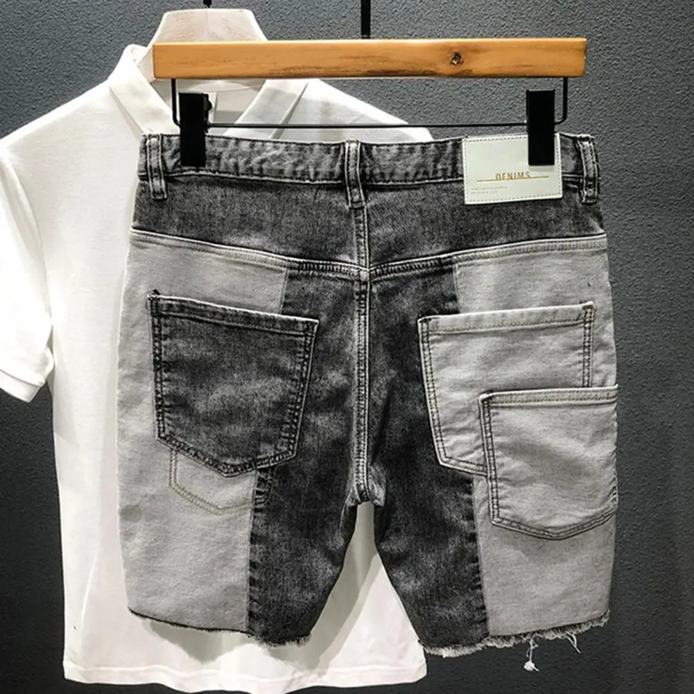 Patchwork Color Denim Shorts Summer Men's Denim Shorts with Multiple Pockets Baggy Ripped Jeans Streetwear Style for Casual Wear men jeans