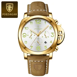 Luxury Waterproof Luminous Quartz Men's Sports Watch with Leather Strap (859 Gold White)
