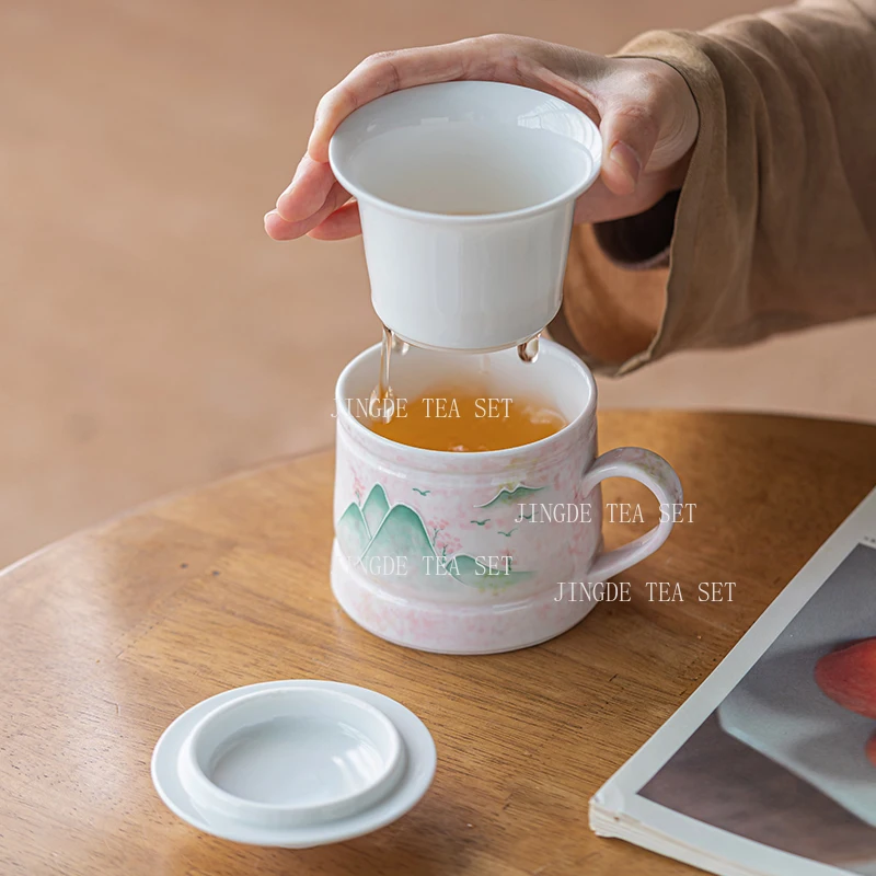 Ceramic Hand-painted Tea Cup Tea Separation Office White Porcelain Water Cup Filter Mug Drinking Water Utensils Porcelana