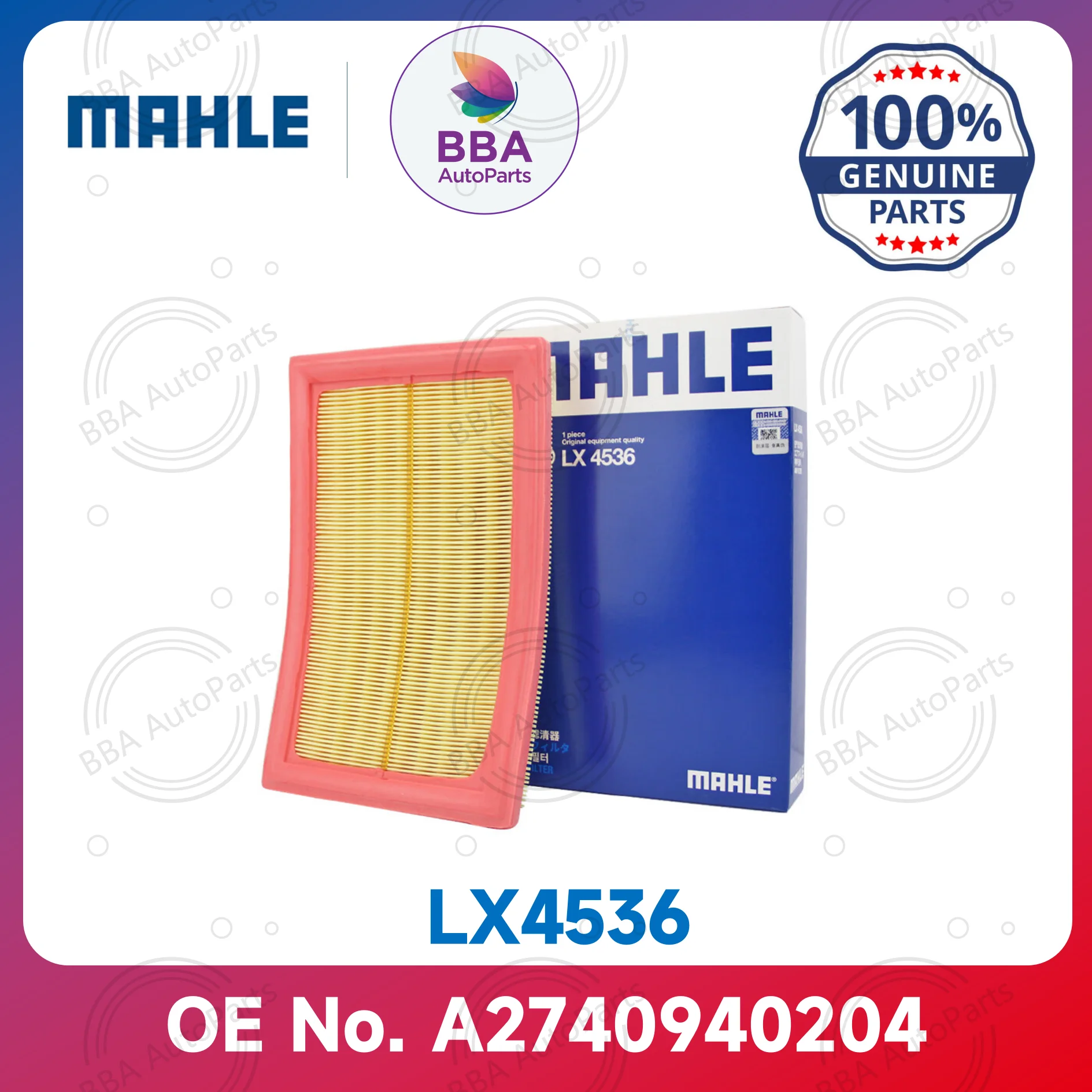Mahle LX4536 LX3811 air filter for Benz C180L C200 C260L C300 E200 E300 GLC200 with OE A2740940204 A2740940104
