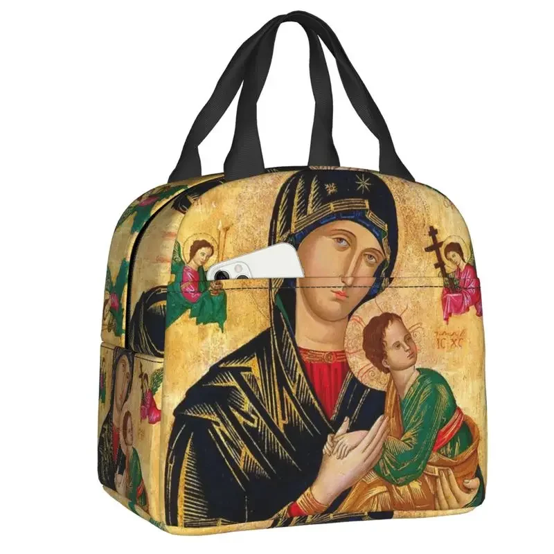 

Our Lady Of Perpetual Help Thermal Insulated Lunch Bags Women Virgin Mary Lunch Tote for Work School Storage Food Bento Box