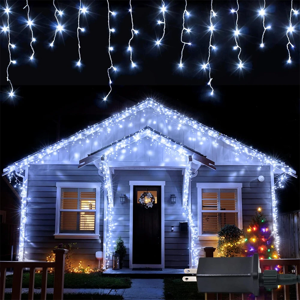 thumbnail image 2 of Guirnalda de luces navideñas para exteriores, guirnalda de luces LED con forma de carámbano de 4 m y 20 m, para decoración de Año Nuevo, 2 of 5