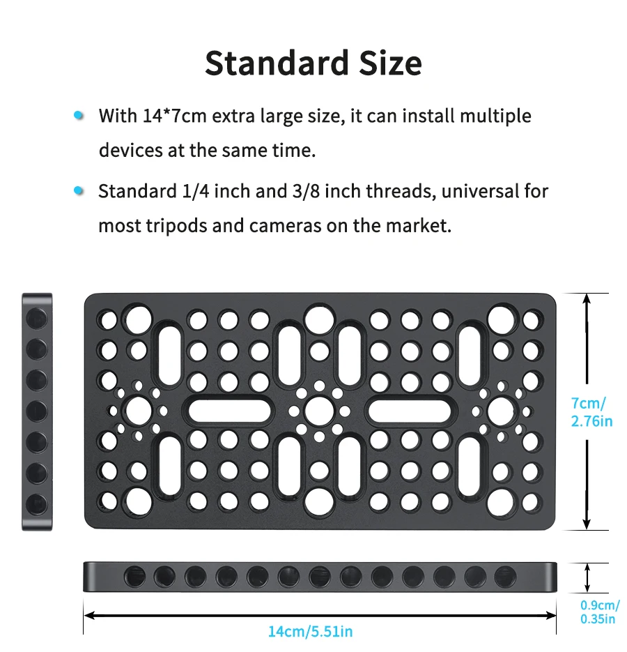CP1407 Multi-Functional Cheese Plate 14x7cm with ARRI Locating Holes 1/4" & 3/8"