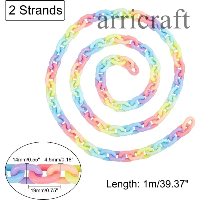 2 Strands Plastic Rainbow Chains Handmade Cable Chains Acrylic Link Rings for Jewelry Making Handbag Replacement Chain