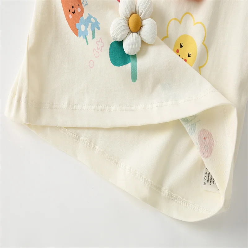 Jumping Meters 3-8T Flowers Kids Tees Hot Selling Cotton Summer Girls Tshirts Baby Clothes Children's Tees Tops 6
