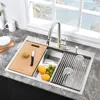 USA 25 Inch Drop In Kitchen Sink Workstation 25x20x10 Stainless Steel Overmount Kitchen Sink 10 Inch Deep Sink w/Cutting Board 2