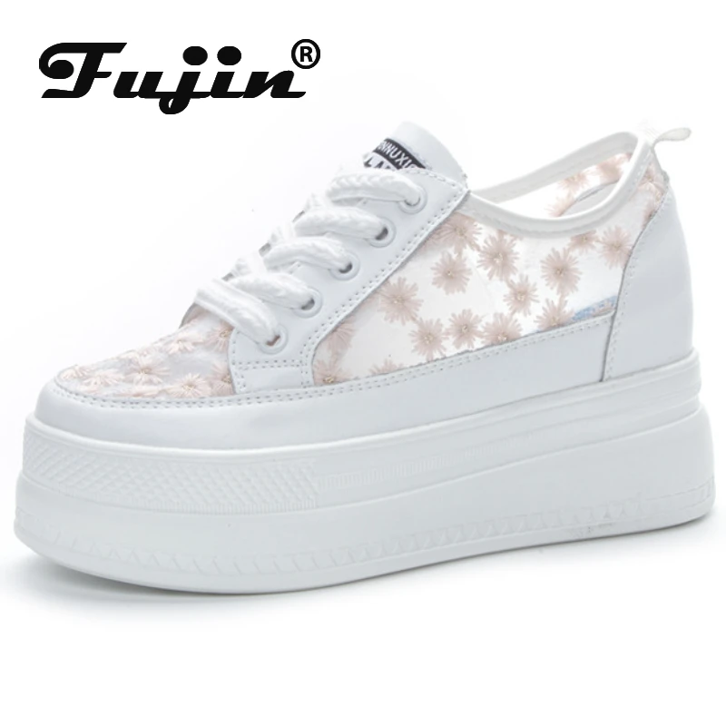 

Fujin 7cm Synthetic Air Mesh Platform Wedge Chunky Sneaker Casual Breathable Comfy High Brand Flats Bling Summer Fashion Shoes