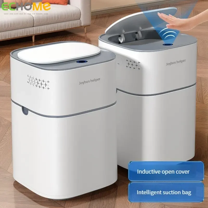 Echome-cubo de basura inteligente de 15L, nuevo tipo de inducción automática, bolsa de adsorción automática eléctrica con cubierta en el baño doméstico